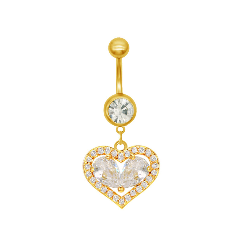 Belly Button Ring With Heart Bow Zircon And Moon Piercing Jewellery_voghion.com