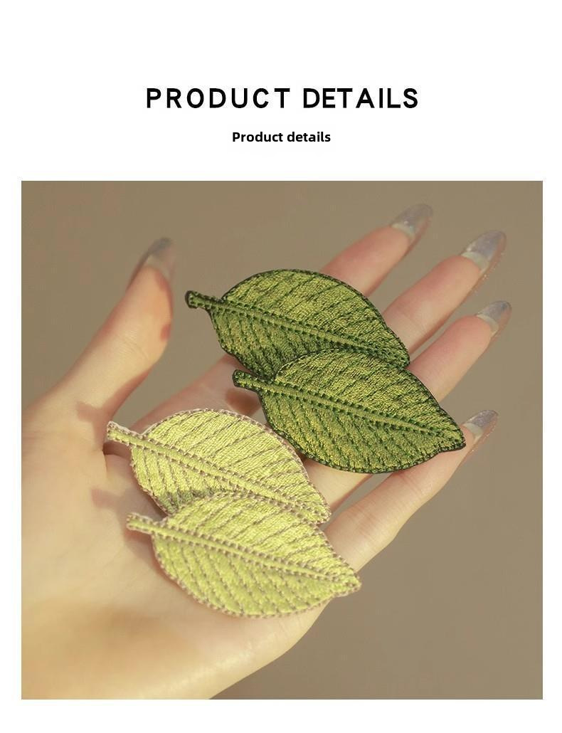 Feuilles brodées ! Épingle à cheveux fraîche ! Pince à frange exquise sur le front Pince à cheveux latérale en feuille de haute qualité Épingle à cheveux cassée_voghion.com