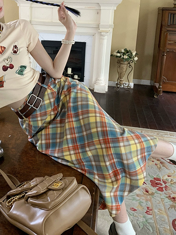 Плюс-сайз американская ретро-юбка в клетку с высокой талией, средней длины, с разрезом сзади, утягивающая, прямая, в стиле допамина