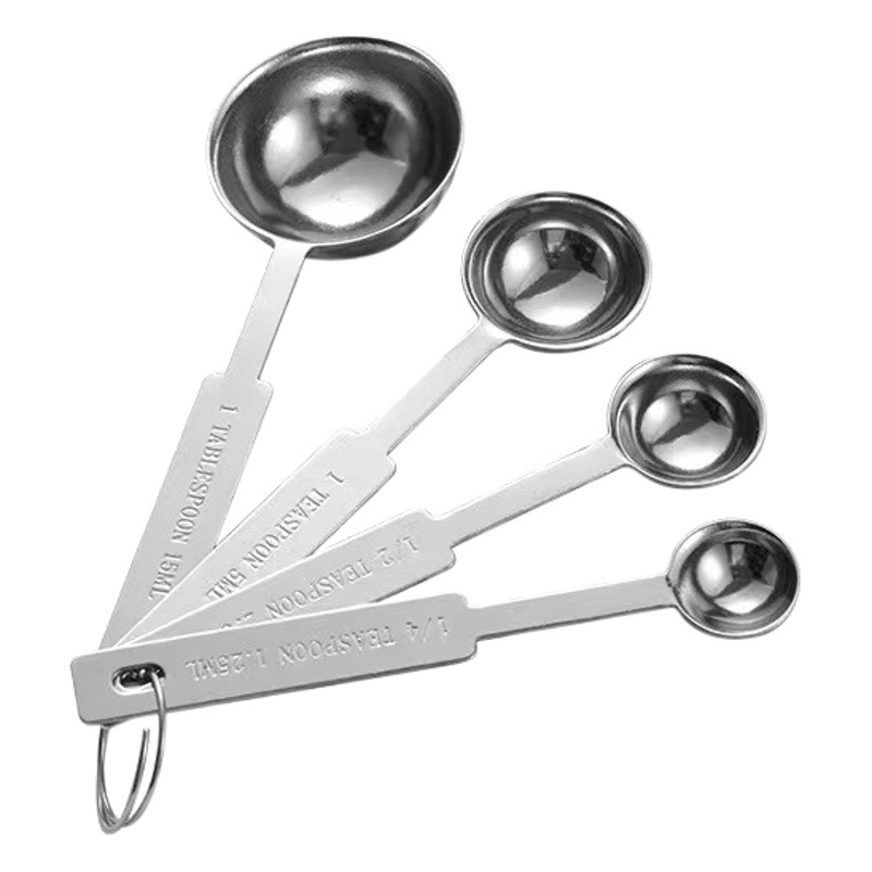 Food grade stainless steel measuring spoon four-piece set of 4-piece set with scale coffee spoon baking measuring gadget cross-border