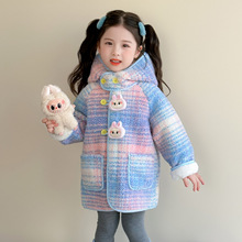 Q5-31-6女童洋气加绒外套秋冬季2025女宝宝扎染呢子大衣儿童保暖
