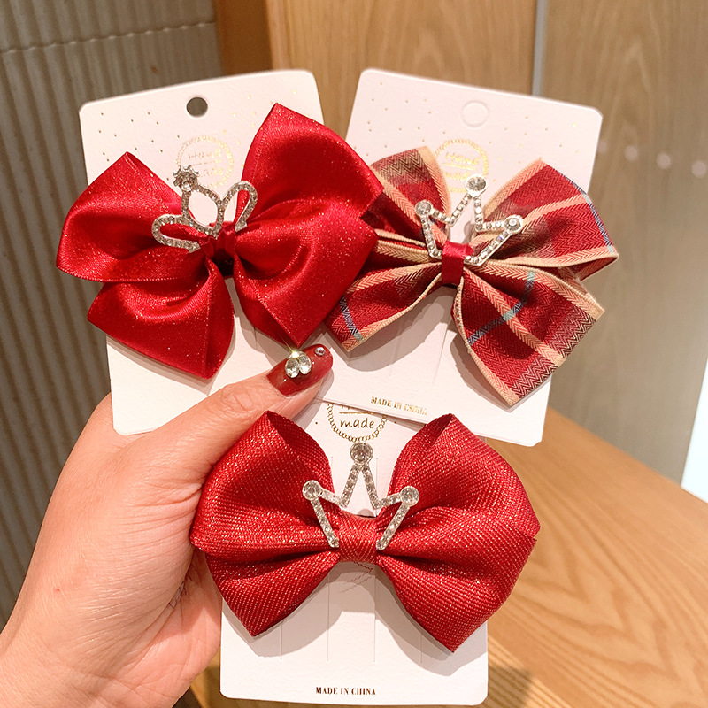Children's Korean Cute Red Bow Crown Hair Clip display picture 1