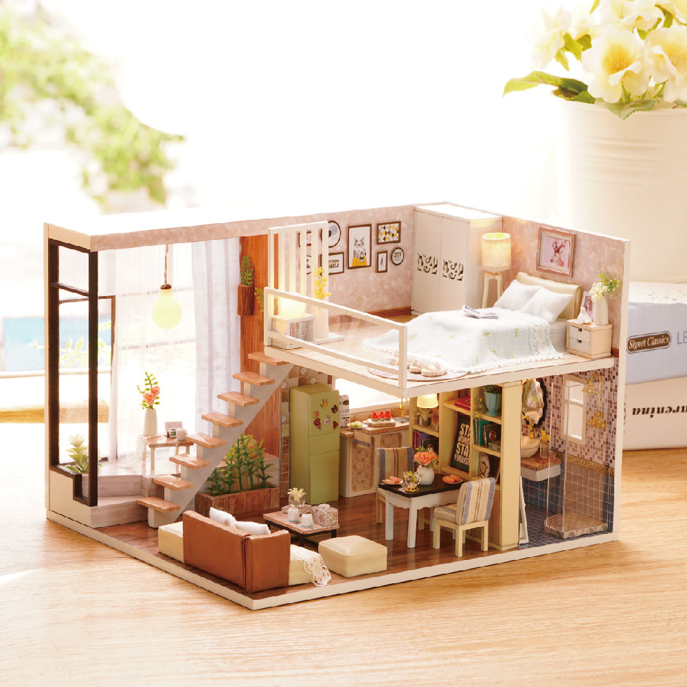 diy Cabin manual make Mini House Model Architecture Miniature Assemble Attic villa Toys originality gift