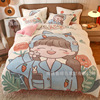 Cartoon lovely Big version Snowflake Four piece suit Coral winter Two-sided Plush Quilt cover sheet Flannel bedding