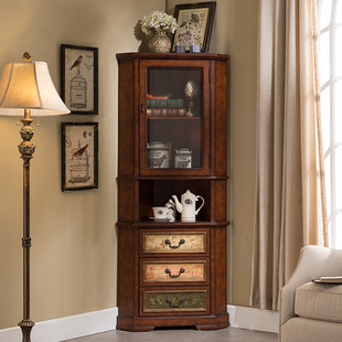 American Vintage Wine Cabinet Triangle Corner Cabinet Solid Wood European Style Painted Entrance Cabinet Corner Bookcase Storage Storage