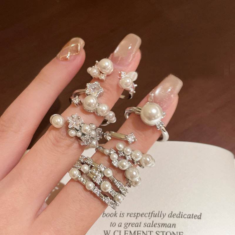 High-End French Pearl Ring for Women 2025 New Accessible Luxury Adjustable Index Finger Ring Niche Design Stacking Ring