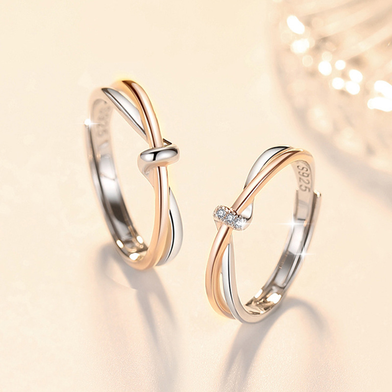 쌍둥이 매듭 커플링 S  남성과 여성 쌍 한국어 버전 간단한 뫼비우스 반지 오픈 손가락 반지