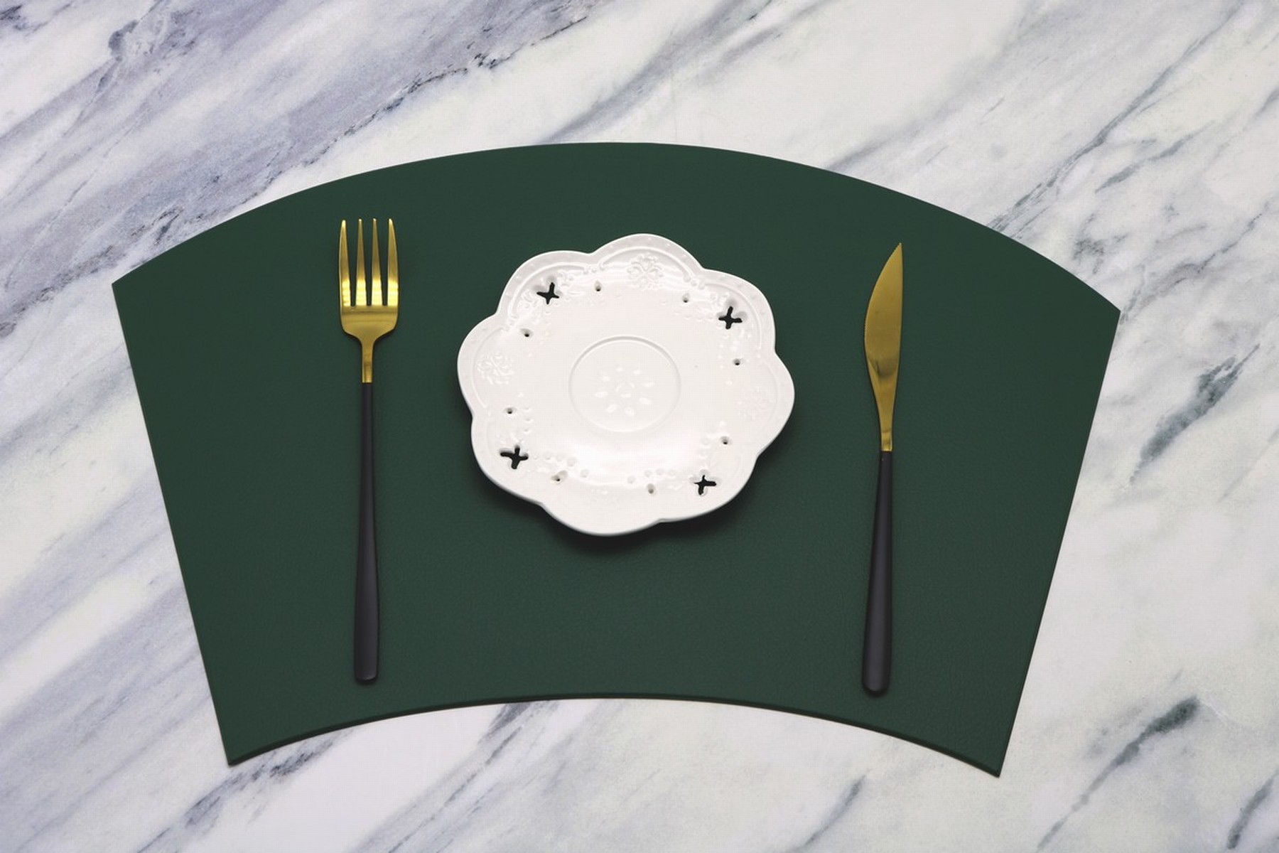 Semicírculo en forma de abanico Mantel Individual de cuero Nordic Light luxury home Hotel redondo antideslizante estera de mesa de PVC estera DE AISLAMIENTO impermeable