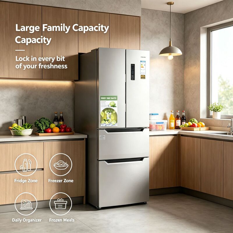 French-Style Four-Door Refrigerator for Cross-Border Trade, Frost-Free, Dual Frequency Conversion, Large Capacity, Energy-Saving, Power-Efficient for Home Use French-Style Four-Door Refrigerator for Cross-Border Trade, Frost-Free, Dual Frequency Conversion, Large Capacity, Energy-Saving, Power-Efficient for Home Use