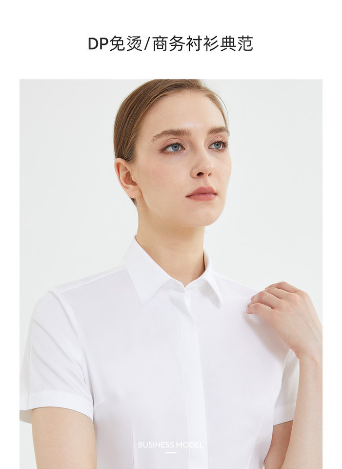 Áo sơ mi nữ ngắn tay cổ vuông cotton cao cấp chống nhăn dáng ôm — Màu xanh nhạt ngắn tay-cổ vuông-satin, Trắng-ngắn tay-cổ vuông-satin chi tiết 17