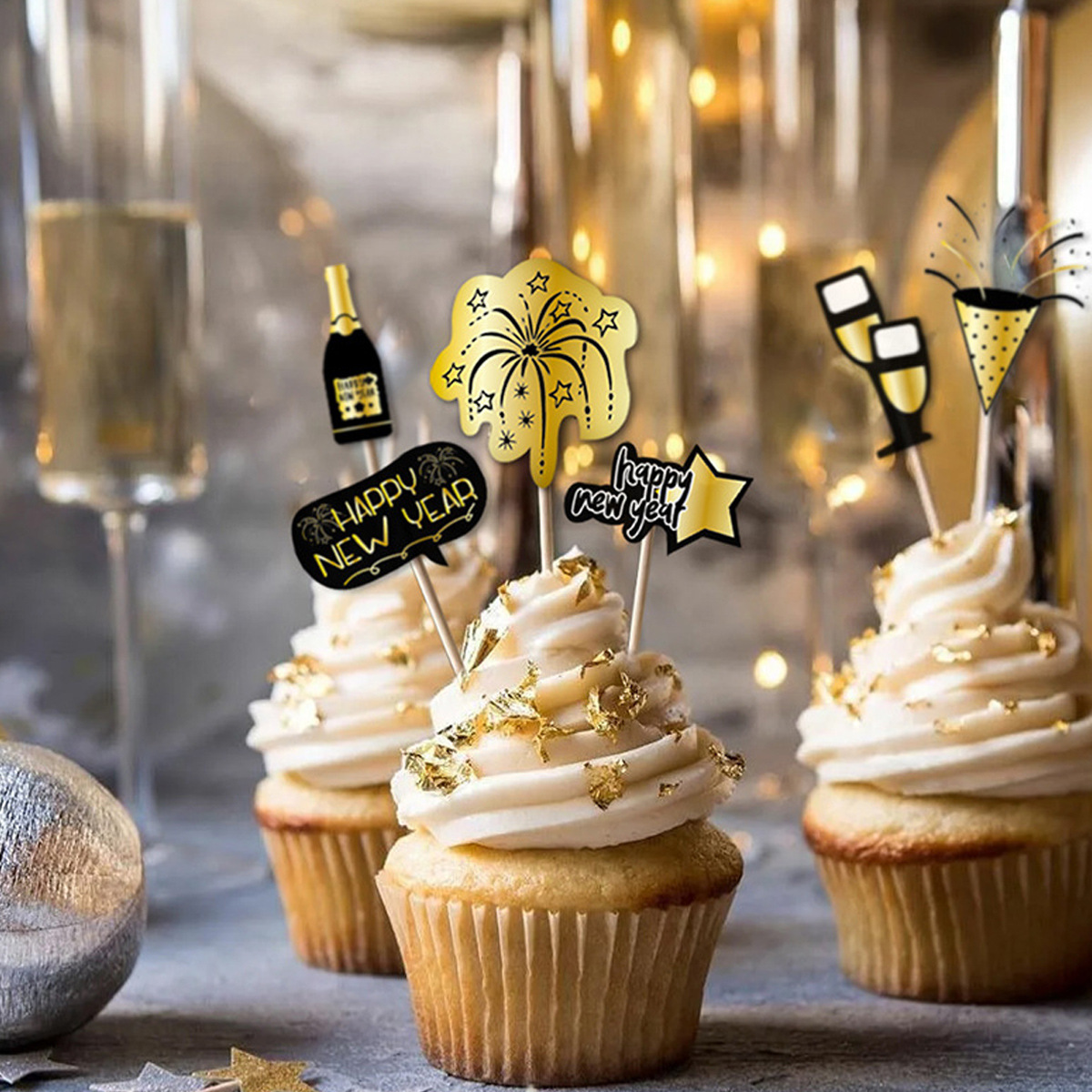 Inserción de tarjeta de año nuevo papel de giling Año nuevo botella de vino pastel bandera inserción al por mayor colgante de Navidad Inserción de tarjeta de pastel de Año Nuevo