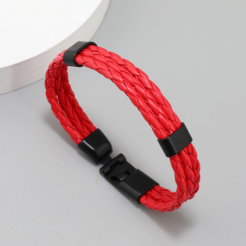 20g Weight Bracelets Classification 1 Piece Quantity Fashion Solid Color Pu Leather Braid Men'S Bracelets Men Cord & Leather Bracelets