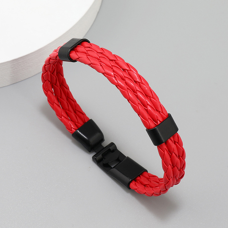 Moda Color Sólido Cuero Sintético Trenza Hombres Pulsera display picture 1