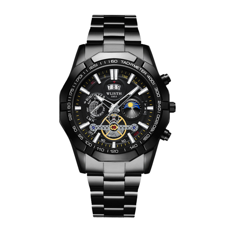 WLISTH Reloj para hombre de la marca suiza Reloj de cuarzo impermeable luminoso con esfera grande Reloj para hombre con calendario de banda de acero Reloj de comercio exterior