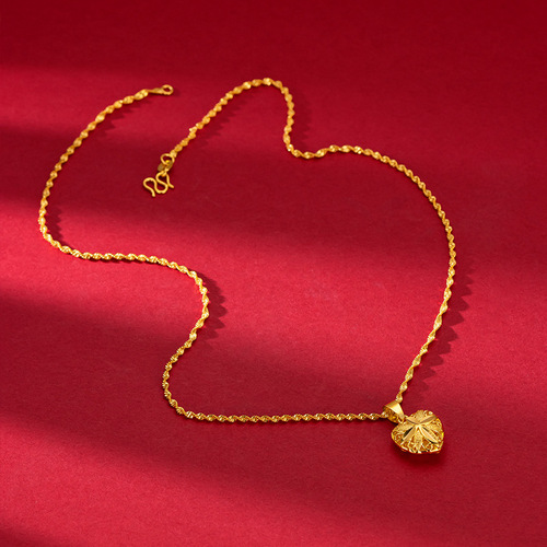 Brass gold-plated love gold necklace Imitation gold necklace Cross-border wedding sand gold ethnic style peach heart water wave necklace for women