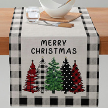 跨境亚马逊圣诞节桌旗 美式圣诞树雪人矮人餐桌垫防水茶旗茶桌布