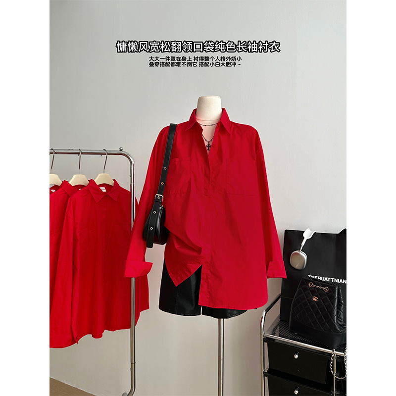 New Year's Red Fashionable Animal Red Shirt for Women in Autumn and Winter Casual Loose and Comfortable Silhouette Large Top Shirt New Year's Red Fashionable Animal Red Shirt for Women in Autumn and Winter Casual Loose and Comfortable Silhouette Large Top Shirt