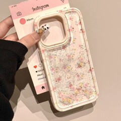 Ins風春満スクリーン砕花流砂適用iphone16 promaxアップル15携帯ケース14新型13