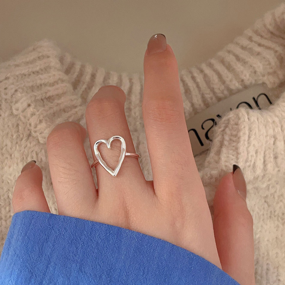 Sterling Silver Simple Style Heart Shape Open Rings display picture 1