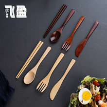 2023木勺餐具四件套刀叉勺筷16cm儿童学习便携餐具套装木质勺新品