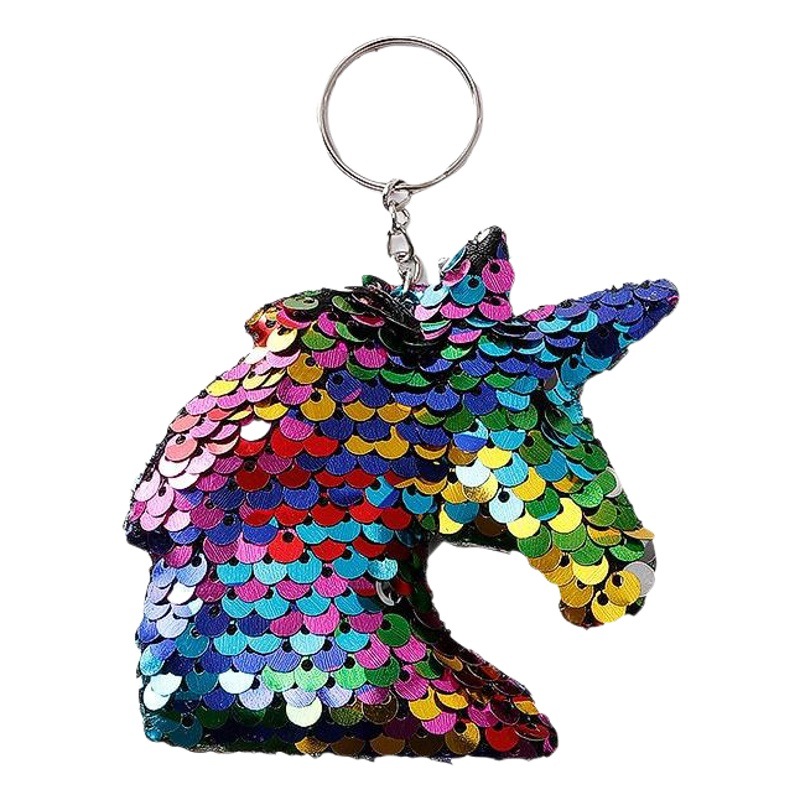 Transfronterizo reflexivo con lentejuelas unicornio llavero Flip colgante sirena bolsa adornos dinosaurio llavero joyería