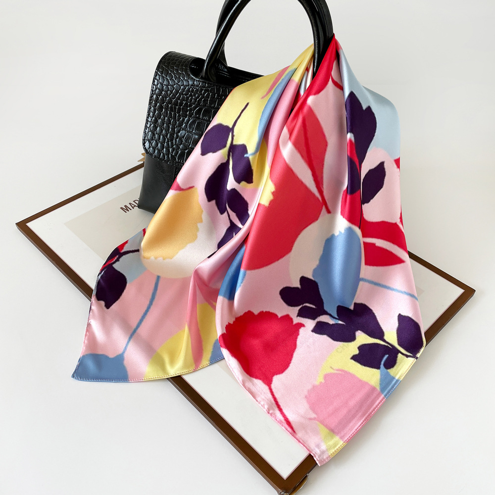 Femmes Élégant Style Vintage Bloc De Couleur Fleur Polyester Écharpe En Soie display picture 18