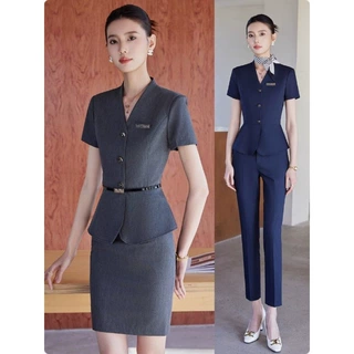 夏季短袖职业西装套装女气质美容院珠宝店工作服酒店前台接待工装