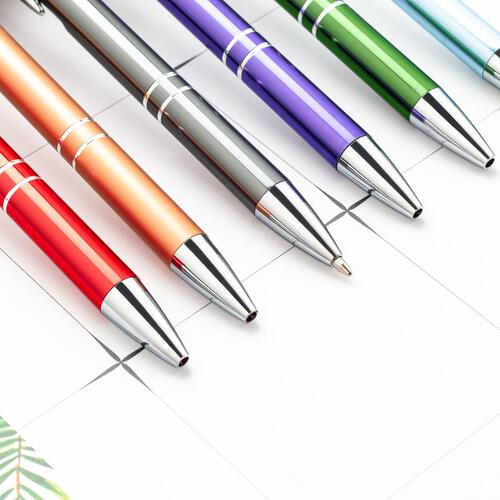 Ballpoint pen with metal barrel, logo printing, retractable tip, specialized for exhibition gifts