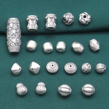 纯银配件99足银桶珠隔珠配饰 复古做旧3D硬银DIY手工串珠材料饰品