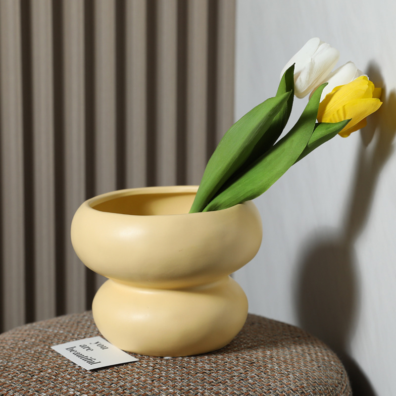 Moderno simple Boca Grande estilo crema jarrón de cerámica decoración nórdico flor seca arreglo hogar sala de estar decoración de la flor