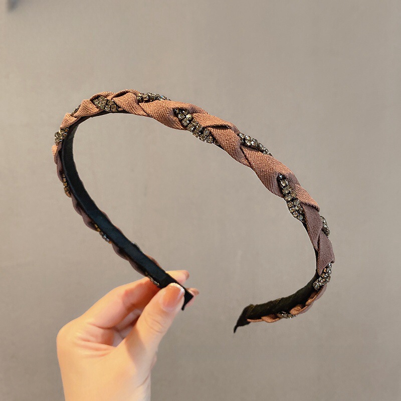 新しいレトロなラインストーンツイストヘッドバンド、ハイエンドでエレガントなヘッドバンド、ヘアピン、女性用インターネットセレブスタイルのつば広ヘアプレス洗顔フープ|undefined