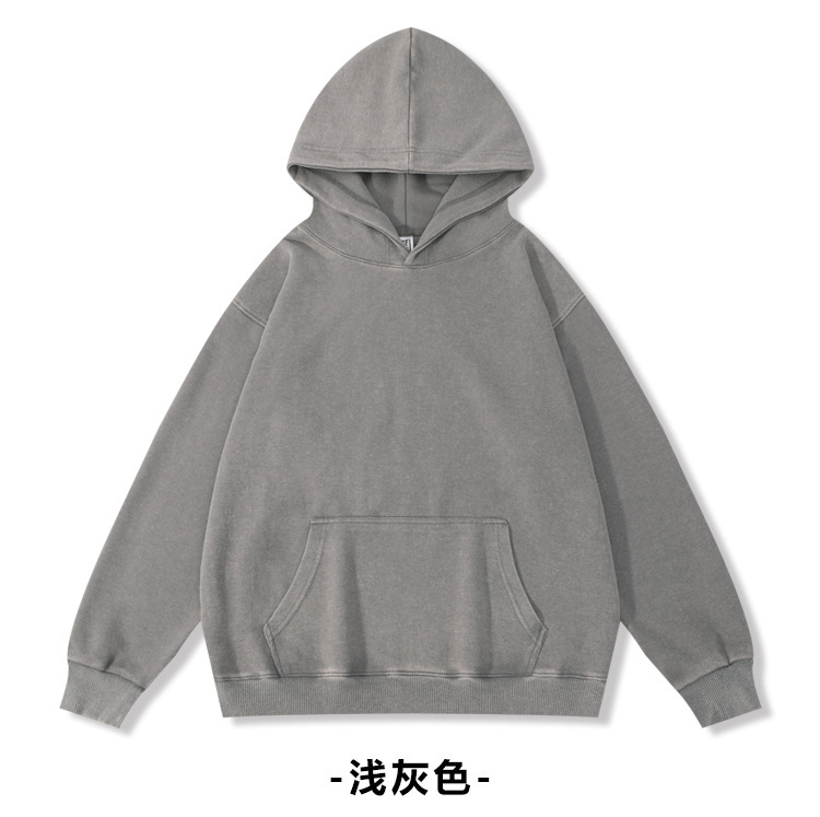 360G重磅做旧水洗连帽卫衣男女美式oversize大码落肩宽松纯色帽衫|undefined