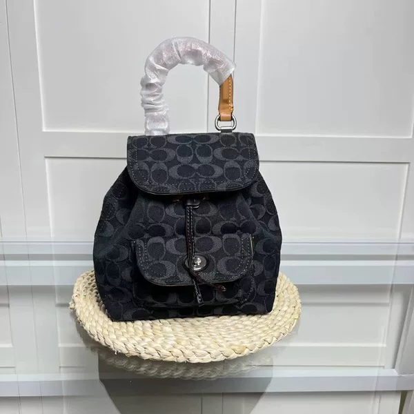 Coach 2025 New Model Outlet Women's Backpack Classic Sheepskin Denim Monogram Fashion Versatile College Backpack