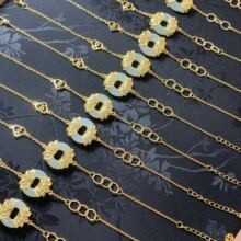 玉海女款新款s925银镶和田玉平安环珐琅吊坠高端古法玉坠真品手链