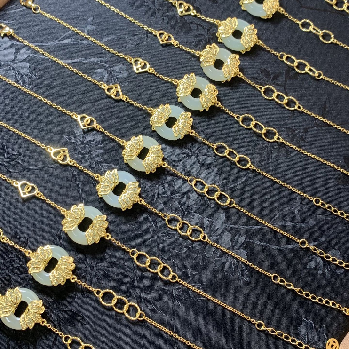 玉海女款新款s925银镶和田玉平安环珐琅吊坠高端古法玉坠真品手链