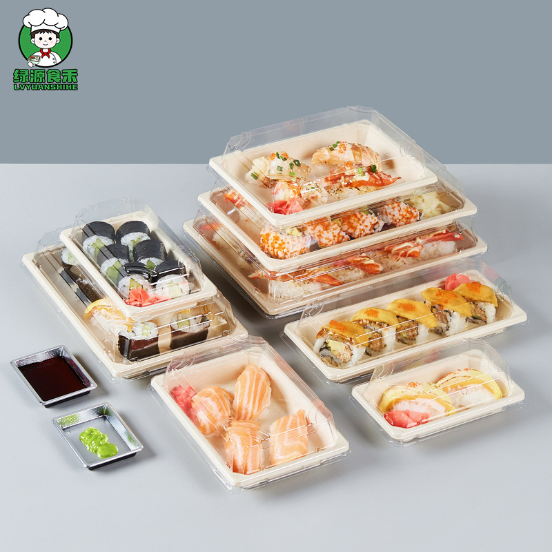 Disposable Sushi Box Commercial Takeaway Packing Box Environmentally Friendly Degradable Rectangular Japanese Sushi Plate Packaging Meal Box Disposable Sushi Box Commercial Takeaway Packing Box Environmentally Friendly Degradable Rectangular Japanese Sushi Plate Packaging Meal Box