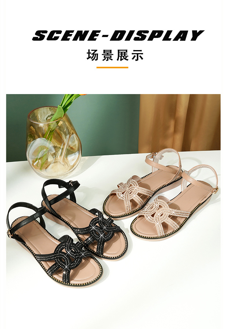 Sandal nữ quai chữ V đế bệt mềm hở mũi thoáng khí — màu đen chi tiết 19