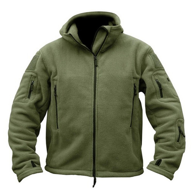 Cross-border men's outdoor warm liner fleece clothing men's cold-proof assault clothing wind hat clothing solid color hooded jacket