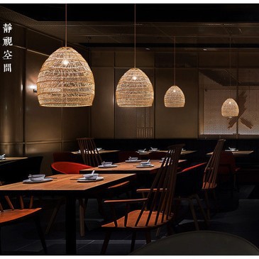 Pantalla de ratán estilo japonés, lámpara colgante decorativa para restaurante o cafetería