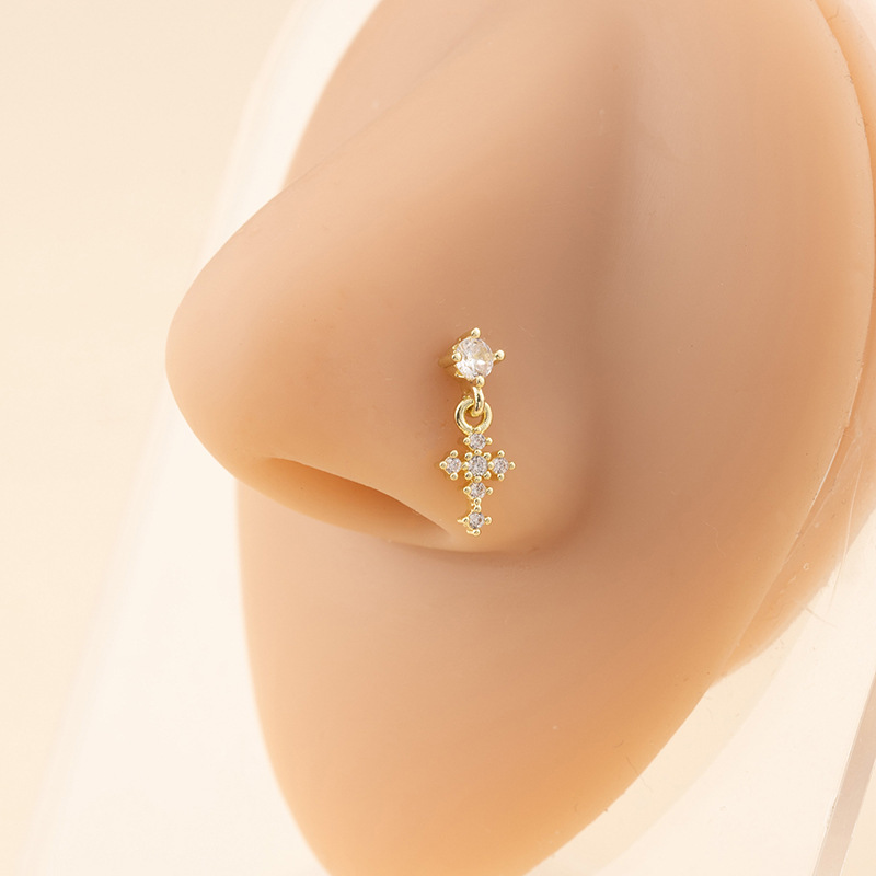 L-shaped Zircon Nose Stud In Micro-inlaid Style For Piercings_voghion.com