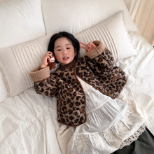 童外套2025冬季女童韩版短款豹纹棉衣儿童加厚洋气包边羊羔毛棉服