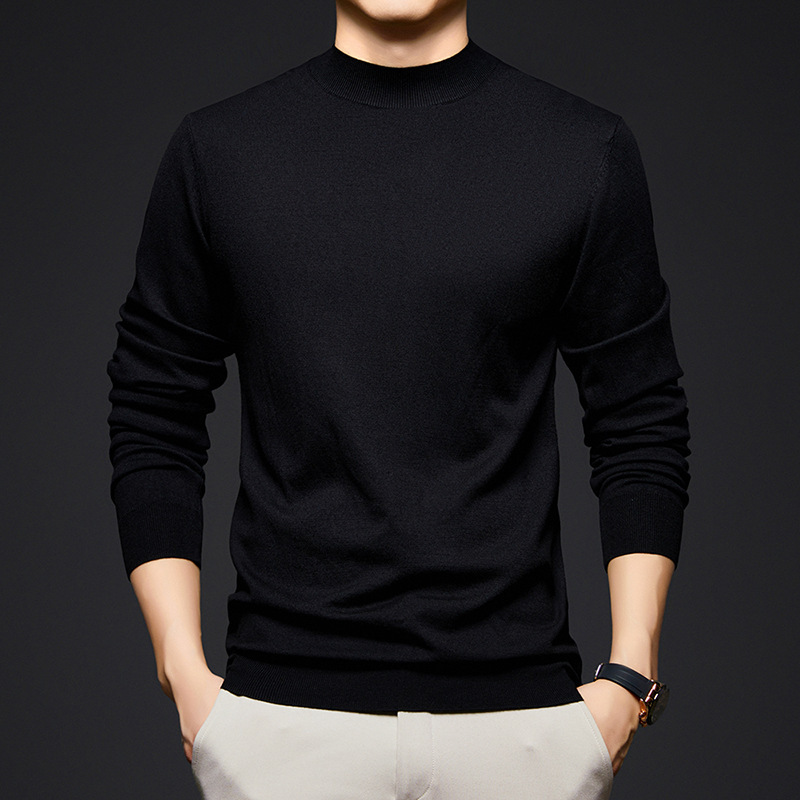 High-End Spring and Autum New Men's Wool T-Count Worsted Half Turtleneck Sweater Men's Machine Washable Knitted Bottoming Shirt Men's Clothing