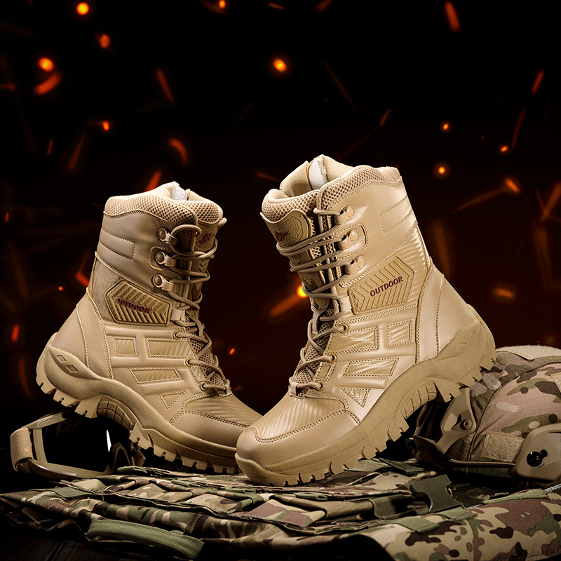 Botas militares de gran tamaño extranjeras antideslizantes y resistentes al desgaste para hombres al aire libre zapatos de montaña de alta altura para caminar a través de la carretera de trabajo botas de tendencia de ocio