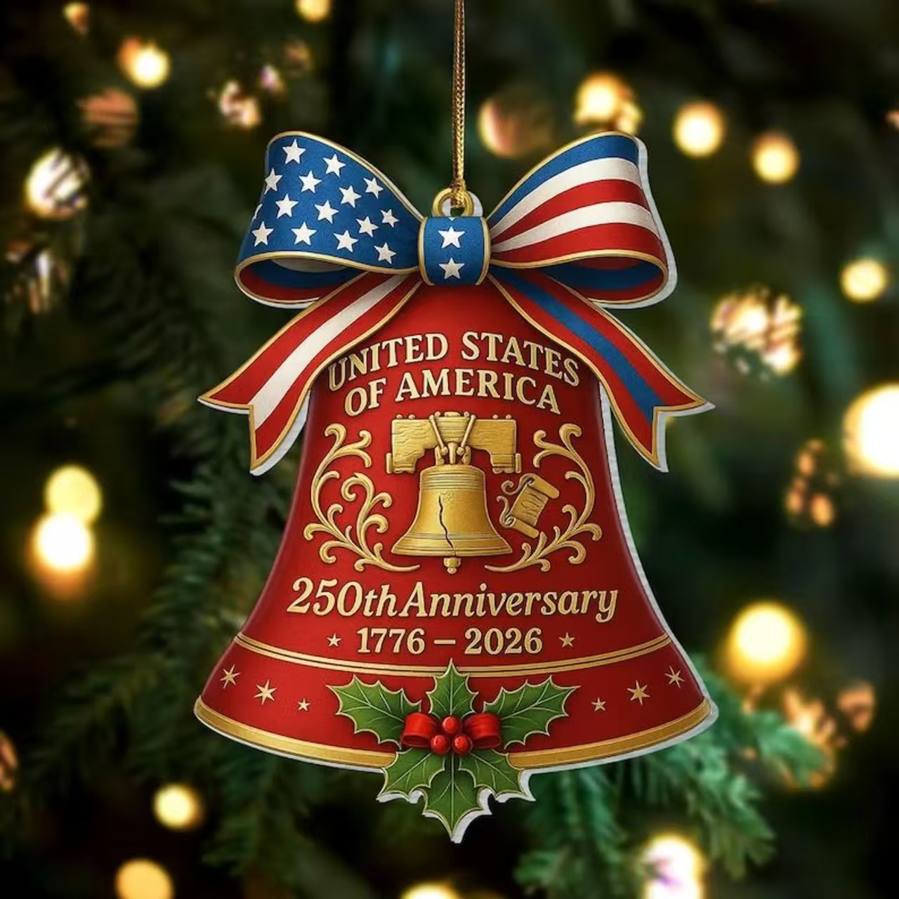 Colgante transfronterizo de los Estados Unidos 250 aniversario recuerdos acrílico 2D colgante de campana para celebrar el 250 aniversario de los Estados Unidos