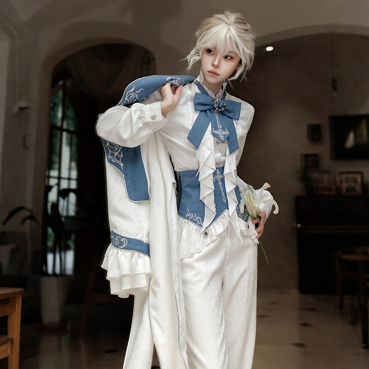 2026 Xiong Doujiang Original Moonlight Holy Knight Princess Outfit Women's Lolita Waist Belt Jacket Top Pants Set 7401