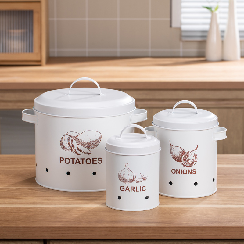 Cross-Border Household Potato Onion Garlic Metal Storage Bucket Potato Sweet Potato Crisper Kitchen Fruit and Vegetable Storage Jar