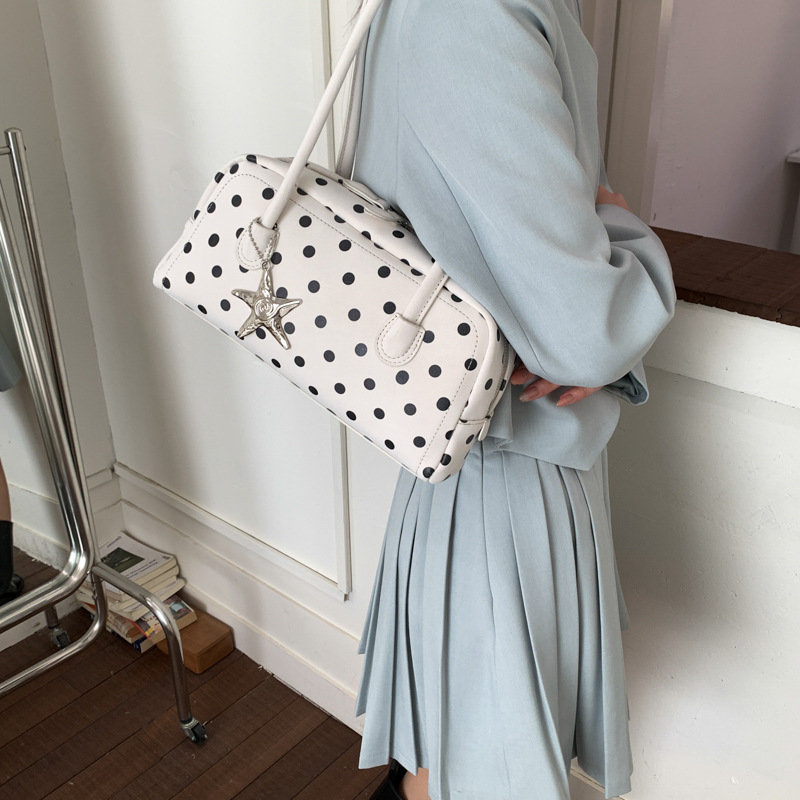 Sweet Girly Polka Dot Underarm Bag Women's Bag 2026 New Trendy Fashion Bowling Bag Large Capacity Bag