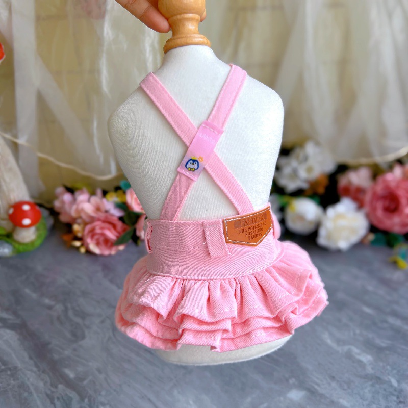 아쿠아 핑크 솔리드 데님 케이크 원피스