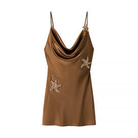 外贸批发夏季新款欧美风  V领露背刺绣吊带连衣裙