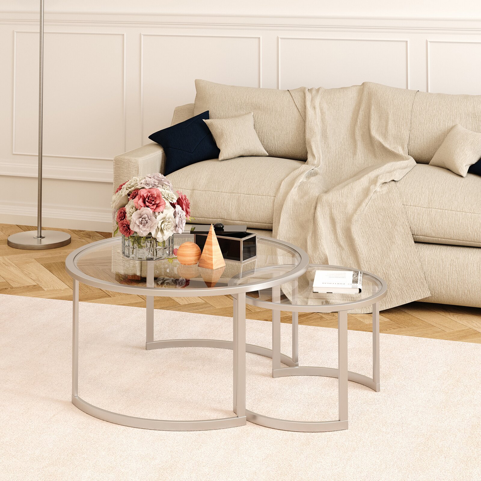 Mesa de café de vidrio mesa de té de lujo ligera sala de estar de alta calidad mesa de café minimalista de vidrio templado